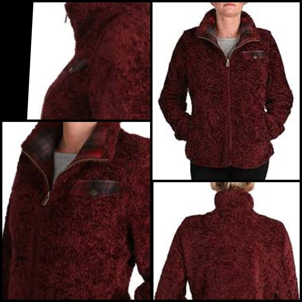 Pendleton Ladies' Fuzzy Sherpa Zip Burgundy Preppy Dark Academia Jacket M